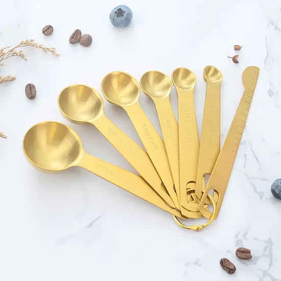 Juego de cuchara medidora de acero inoxidable, herramienta de cocina al por mayor, con mango largo