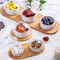 Cuenco vendedor caliente para servir con bandeja de madera y tapa de vidrio abovedado para cuenco de postre de cerámica para aperitivos de frutas