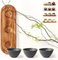 Bandeja de madera de acacia con 3 cuencos de cerámica de diferentes colores para servir Chip y DIP