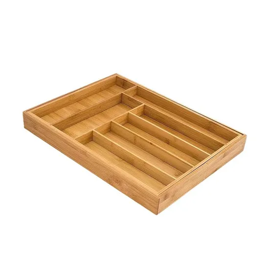 Organizador divisor de cajón de bandeja de cubiertos de bambú expandible
