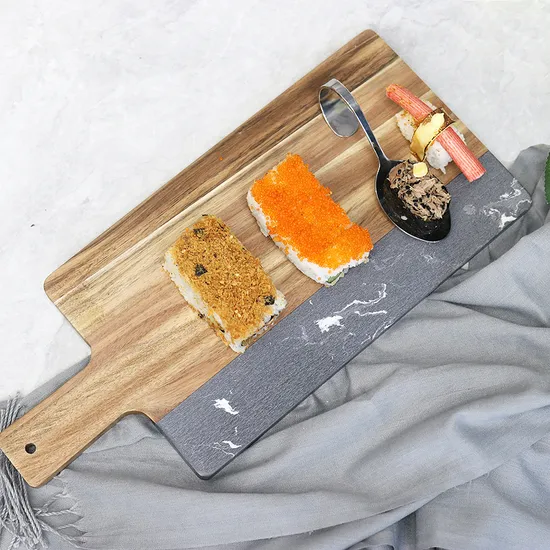 Tablero de servicio de madera de mármol negro de moda para hogares contemporáneos