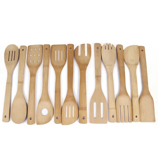 Juego de utensilios de cocina de bambú de 14 piezas, juego de herramientas de cocina para uso doméstico