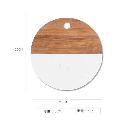 Tabla de cortar para embutidos, tabla de quesos de mármol y madera de Acacia con mango