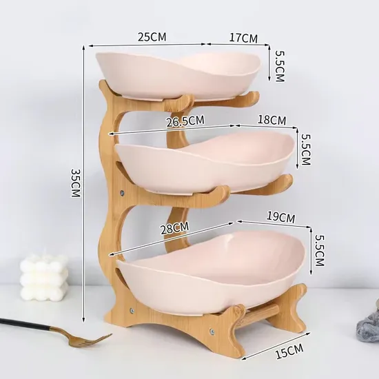 Cesta de frutas de cerámica de 2 niveles para encimera de cocina, para almacenamiento de pan, verduras y exhibición de frutas