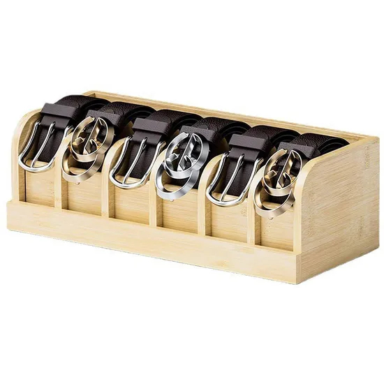 Caja organizadora de cinturón de bambú natural de 6 rejillas para armario y cajón