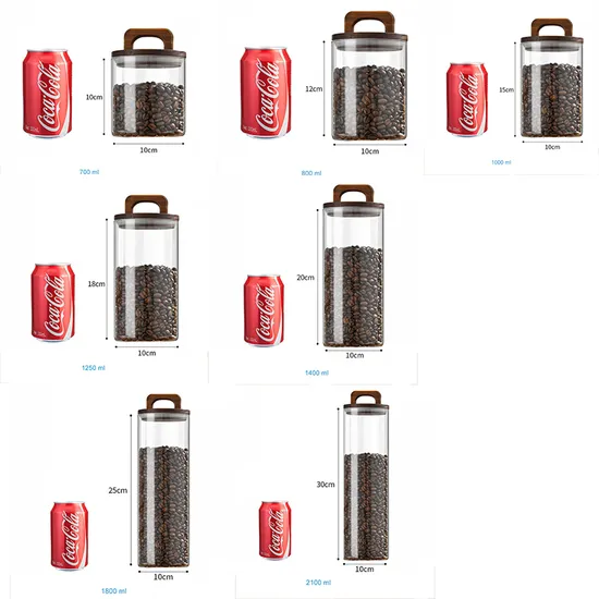 Envases de comida de vidrio funcionales, botellas de almacenamiento de granos de café con tapa de madera de Acacia