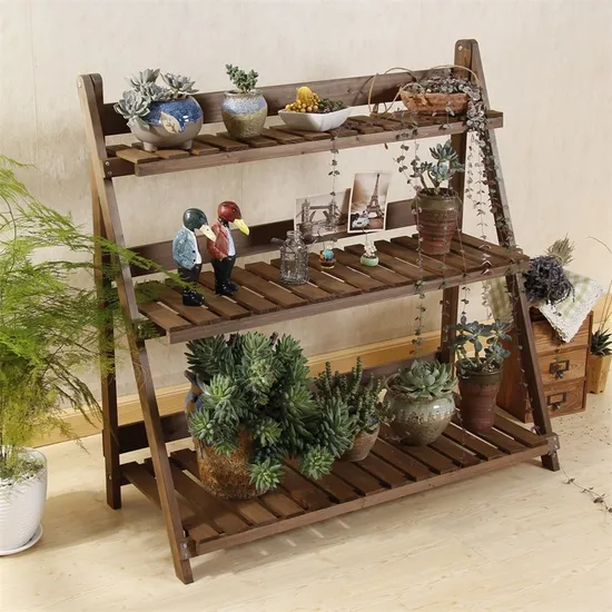 Estante plegable para flores de madera maciza con cuatro y tres capas para jardín