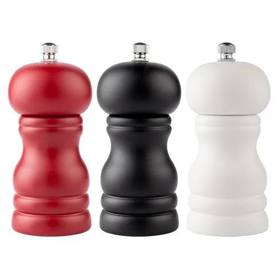 Molinillo manual de madera maciza de 4 pulgadas con acabado de horneado de PU de cocina para pimienta negra recién molida