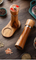 Molinillo de especias manual de madera de Acacia con anillo de acero inoxidable