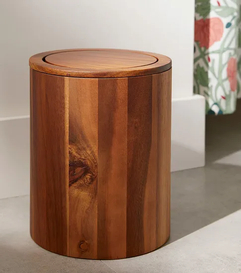 Cesta de basura redonda de madera para baño