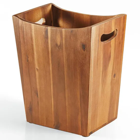 Papelera pequeña de madera de Acacia con asas para baño