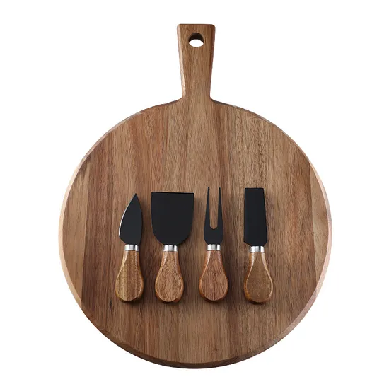 Tabla de quesos Woonden, juego de tablas para embutidos con 4 cuchillos y mango