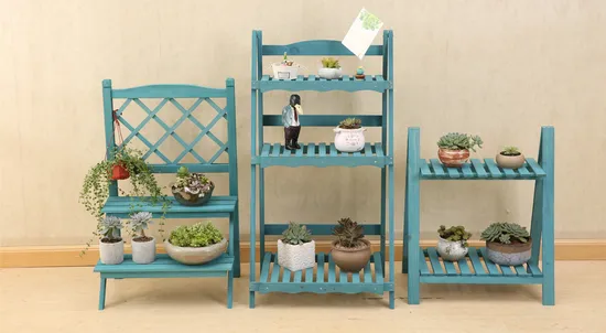 Estante plegable de almacenamiento tipo escalón de cinco capas, estante de flores de madera maciza para plantas suculentas