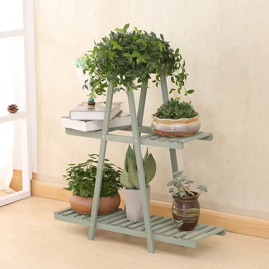 Estante de flores de madera multifunción de 3 capas, soporte para plantas, estante de flores para exhibición interior y exterior