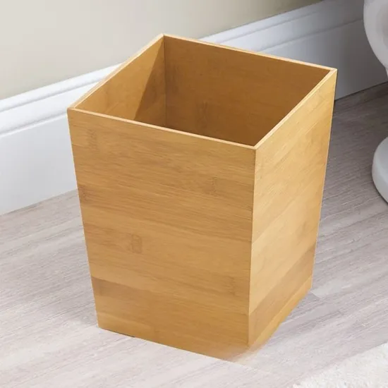 Bote de basura de bambú cuadrado creativo/papelera de oficina/bote de basura para sala de estar y baño