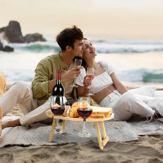 Mesa de picnic de vino de bambú impermeable duradera para viajes familiares