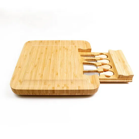 Tabla de quesos de bambú cuadrada de alta calidad con cuchillo de acero inoxidable