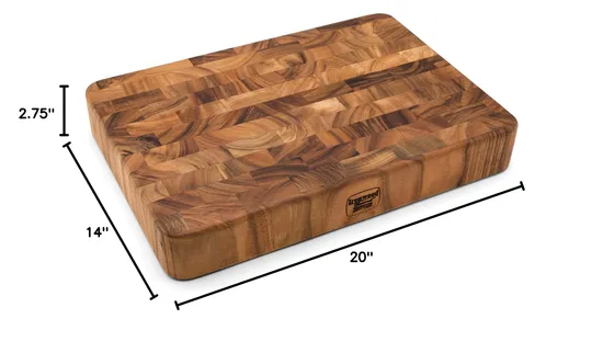Bloque de carnicero de madera de la tabla de cortar del acacia del grano del extremo grueso de la forma del rectángulo