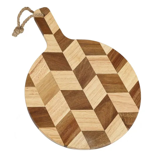 Tabla de cortar de madera de caucho en forma de espiga con mango