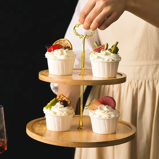 Soporte para tartas de bambú de 4 niveles, seguro para niños, con bordes redondeados, para bodas/fiestas