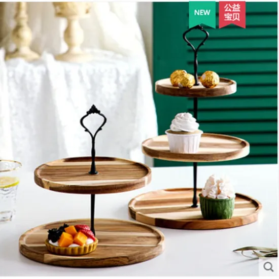 Soporte para pasteles extraíble de bambú de 3 niveles con base antideslizante para exhibición de pastelería profesional
