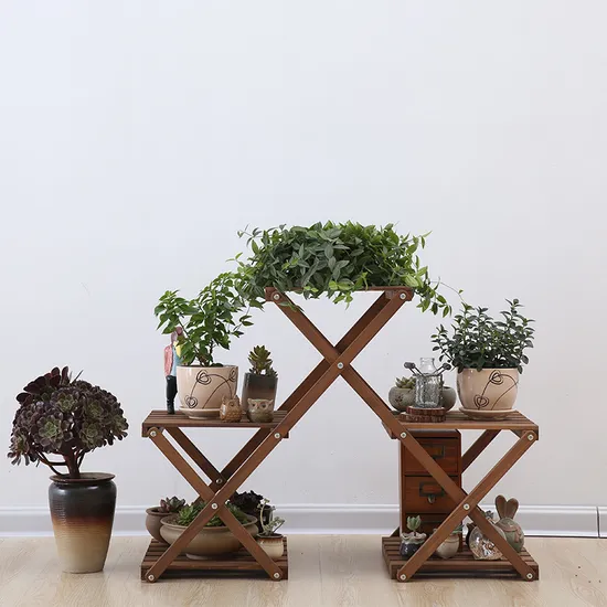 Estante de flores de madera Triangular móvil y plegable, soporte de exhibición para plantas, exterior e interior