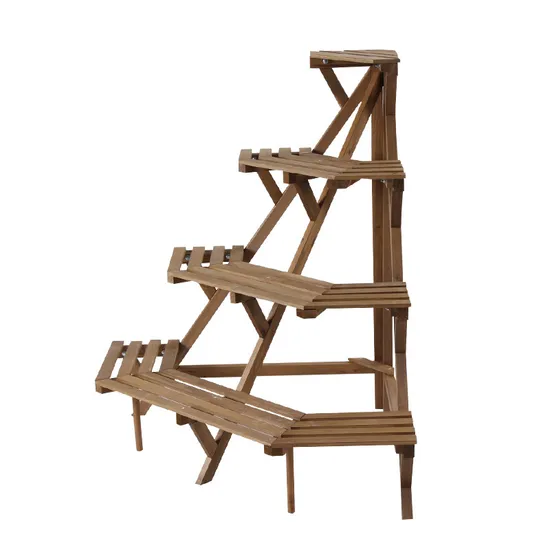 Estante de esquina de 4 niveles de madera maciza estilo escalonado, estante para flores, maceta, soporte para plantas