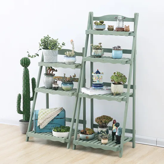 Estante plegable multifunción de cuatro capas para flores, soporte de madera para plantas, estante de exhibición para jardín