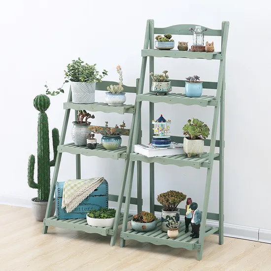 Estante plegable multifunción de cuatro capas para flores, soporte de madera para plantas, estante de exhibición para jardín