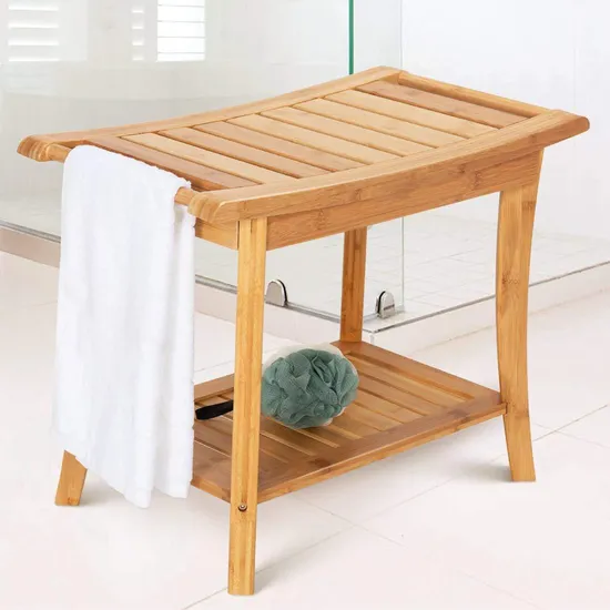 Taburete de baño de bambú engrosado con función para colgar toallas