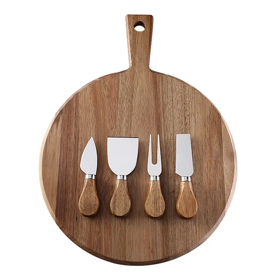 Tabla de cortar de madera de bambú multifuncional del regalo hermoso con los cuchillos para la pizza del pan del queso