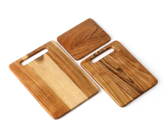 Juego de tablas de cortar de madera de 3 piezas, bloques de cortar de carnicero de madera de Acacia en blanco para cocina