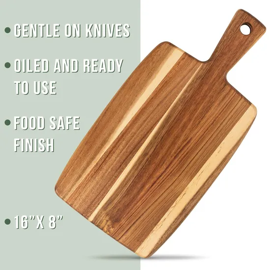 Tabla de madera para servir queso de acacia con forma de paleta con mango