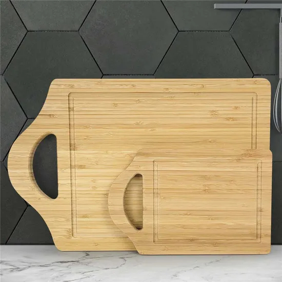 Juego de 2 tablas de cortar de madera de bambú personalizadas rectangulares de doble cara para carne/frutas/verduras