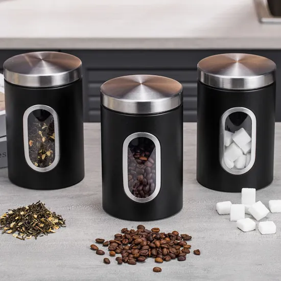 Caja de almacenamiento de alimentos de acero inoxidable, juego de tarros de almacenamiento de té, botellas y bote con tapas