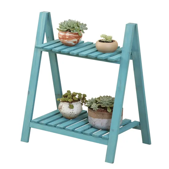 Escalera plegable de 2 niveles, soporte de madera para plantas, exhibición de macetas de madera para jardín