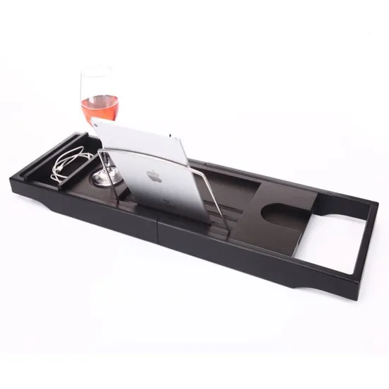 Bandeja Caddy de baño de bambú de color negro para bañera