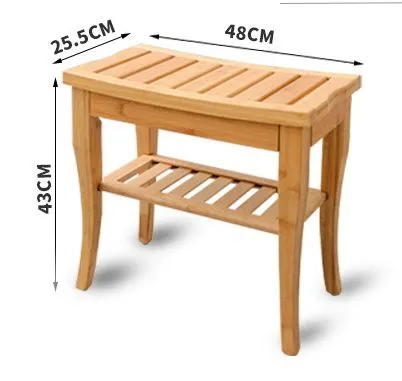 Taburete de ducha de bambú, banco de ducha con estante de almacenamiento de 2 niveles para baño
