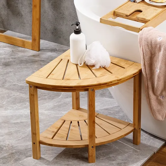 Taburete de ducha esquinero de bambú de Color negro de lujo, taburete de almacenamiento para baño