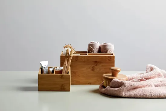 Caja Organizadora de Bambú con 3 Compartimentos - Caja de Almacenamiento, Cesta de Baño