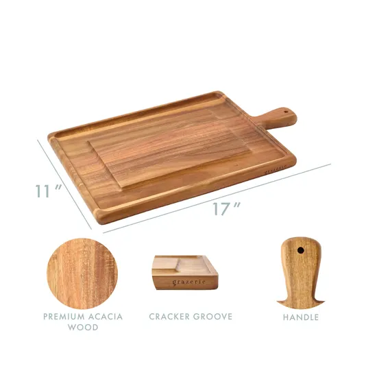 Tabla rectangular para quesos de madera de acacia, tabla para embutidos con mango