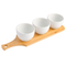 Elegante juego de cuencos Tidbit blancos de 3 piezas con bandeja de bambú para servir