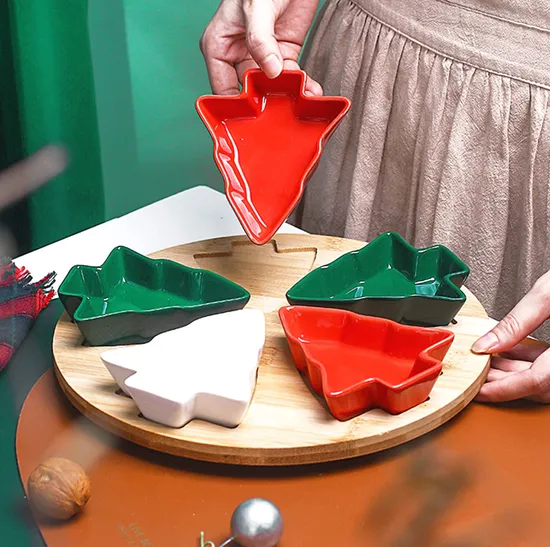 Elegante juego de chips y DIP de cerámica para árbol de Navidad de 5 piezas