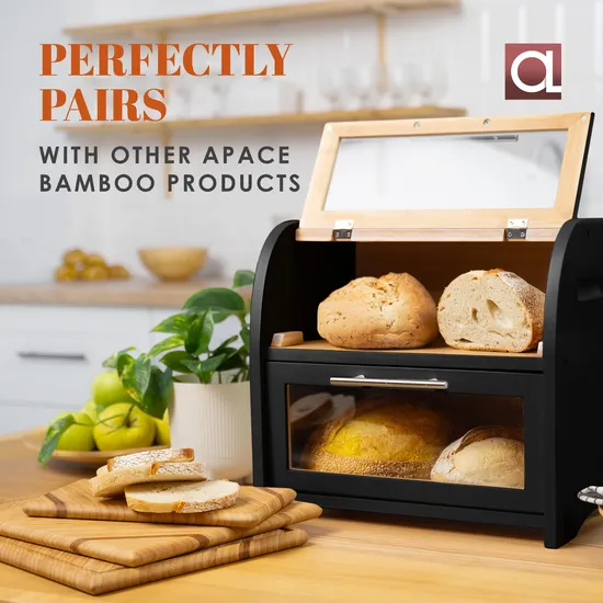 Caja de almacenamiento de pan de bambú grande doble con tabla de cortar para cocina