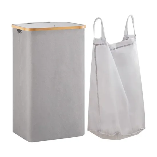 Cesta de lavandería grande de tela circular de bambú con tapa y bolsas de lavandería extraíbles