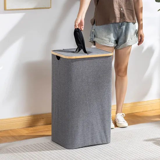 Polvo de gran capacidad 100L - cesta plegable del almacenamiento del paño de la prueba con la manija de bambú