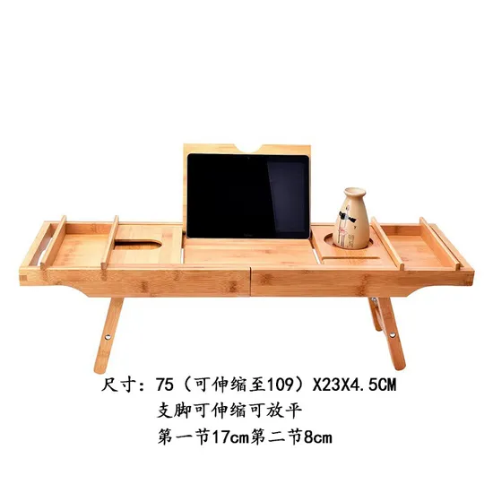 Mesa extensible de bambú con bandeja para bañera y patas plegables