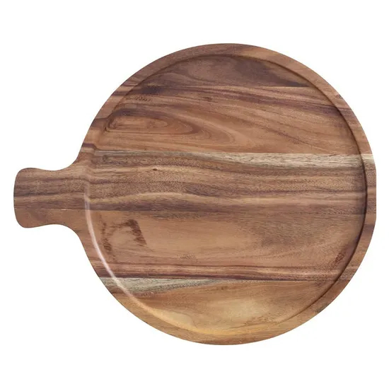 Plato redondo de madera de acacia para servir, tablero para embutidos, tablero para beaf
