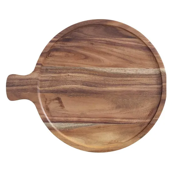 Plato redondo de madera de acacia para servir, tablero para embutidos, tablero para beaf