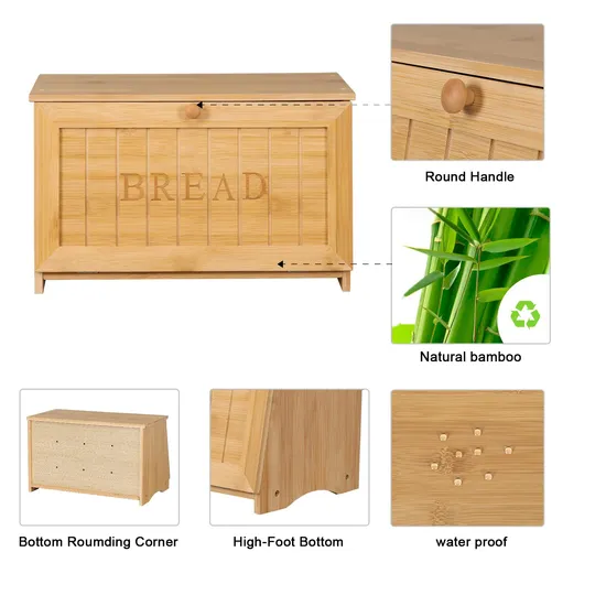 Caja organizadora de almacenamiento de alimentos, caja de pan de bambú para encimera